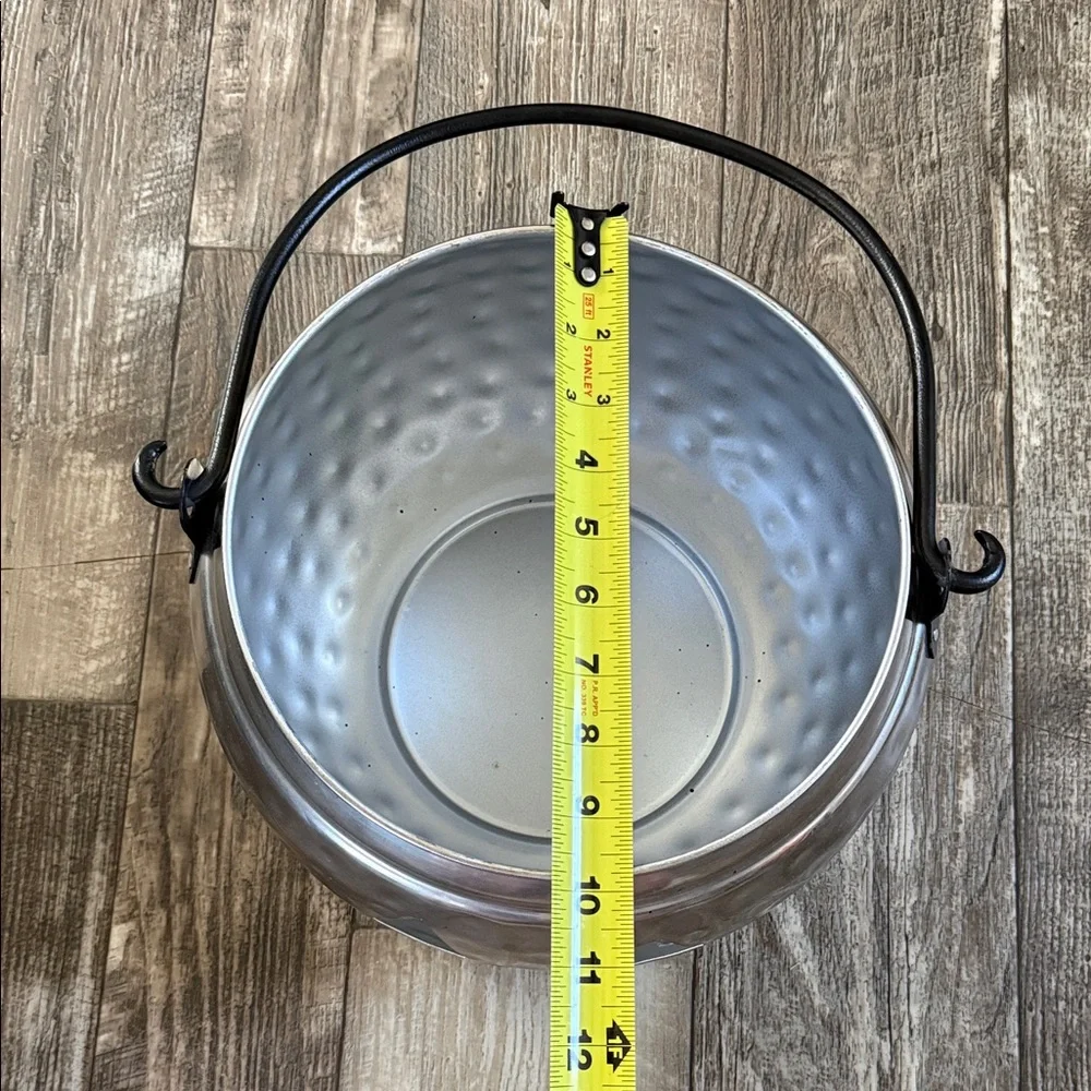LARGE PUMPKIN Jack O Lantern Halloween Pail Silver Hammered Cauldron With Handle